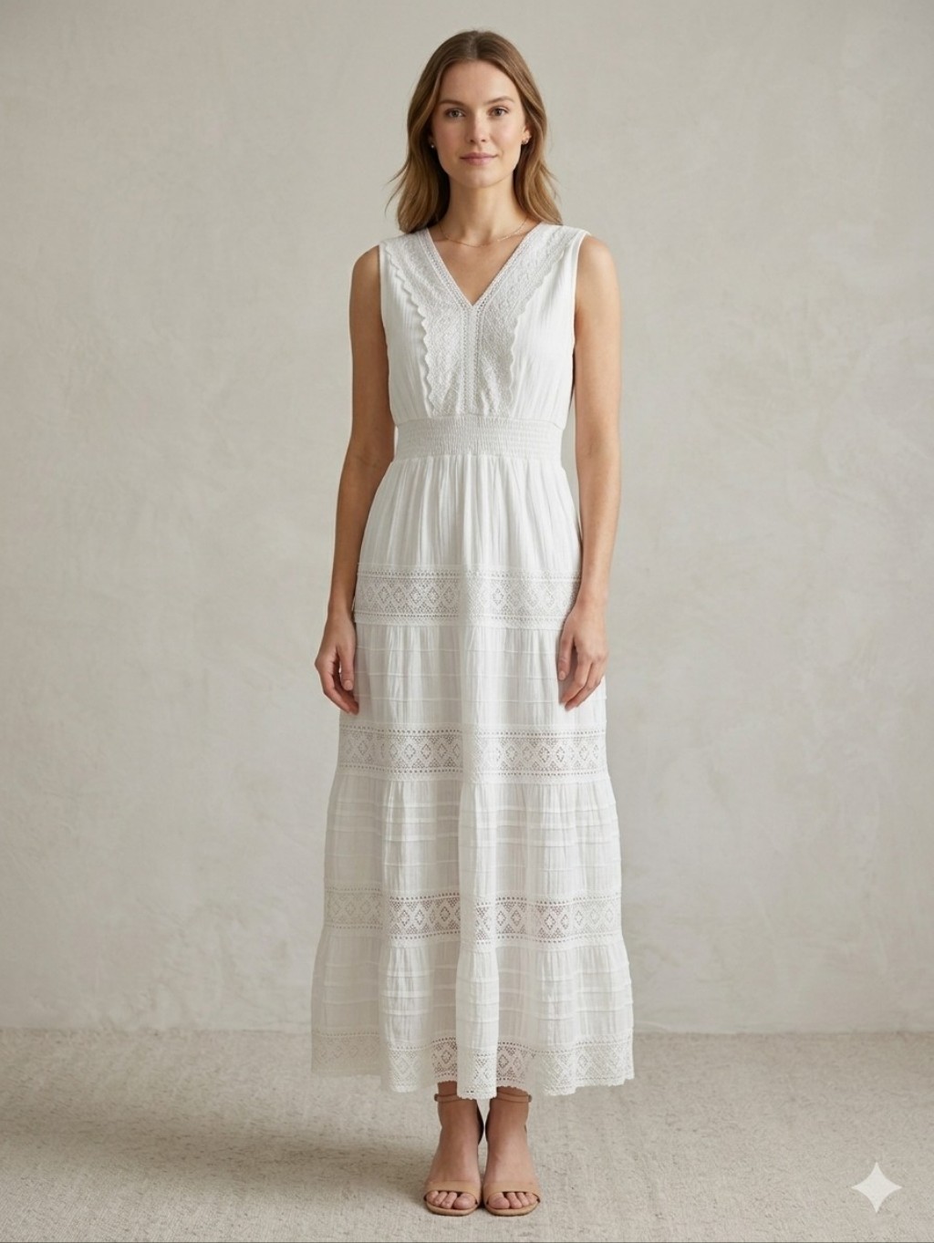 Dress Nado White Cotton Lace Boho Maxi Dress Nwt Size S